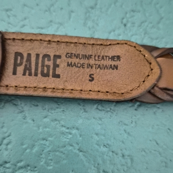 PAIGE Braided Harley Leather Belt Tan Size S Gold Ring Buckle NWT - Picture 6 of 8